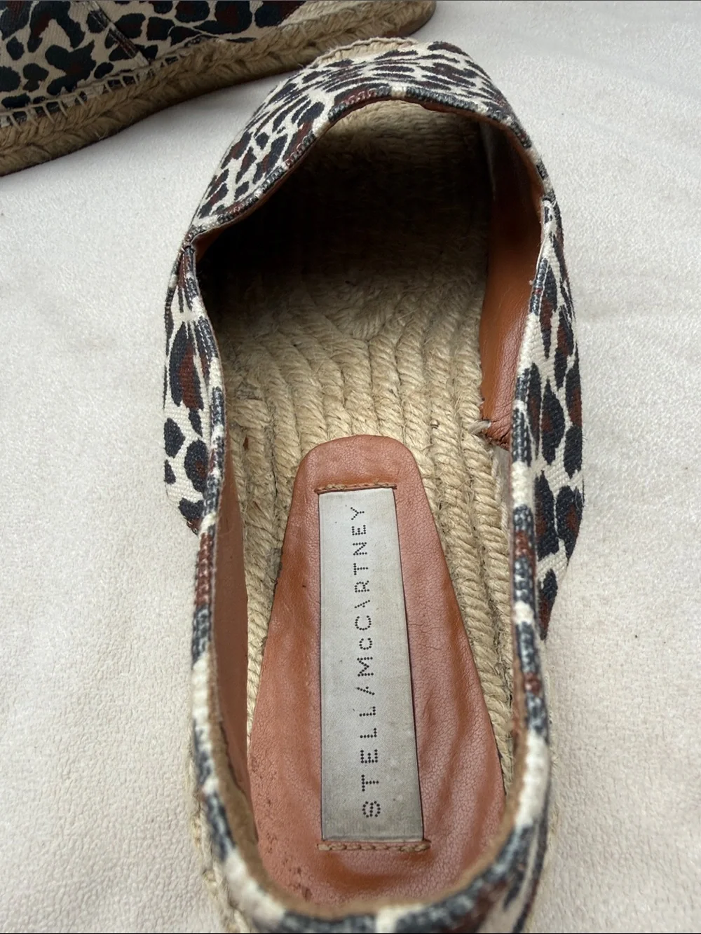 Stella McCartney Brown and White Leopard Espadrille Slides